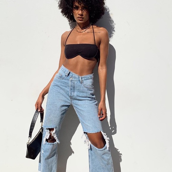 NWT Princess Polly Asymmetric ripped light jeans - Picture 2 of 8